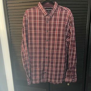 Express Red/White Plaid Slim Performance Dress Shirt